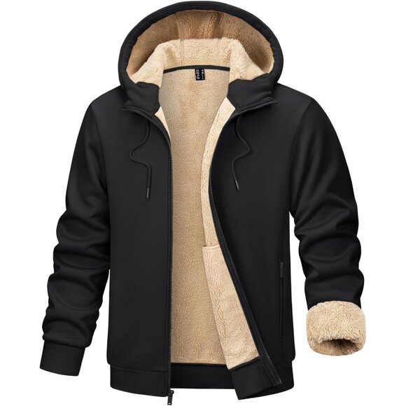 Mens Winter Hoodie Full Zip Fleece Sherpa Lined Warm Work Casual Sweatshirt - Picture 1 of 6